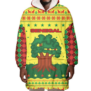 Senegal Christmas Wearable Blanket Hoodie Baobab Tree and National Coat of Arms Motif - African Pride