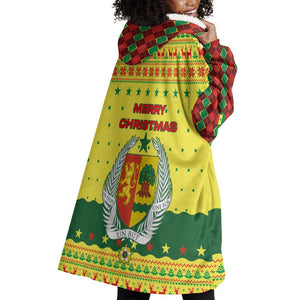Senegal Christmas Wearable Blanket Hoodie Baobab Tree and National Coat of Arms Motif - African Pride