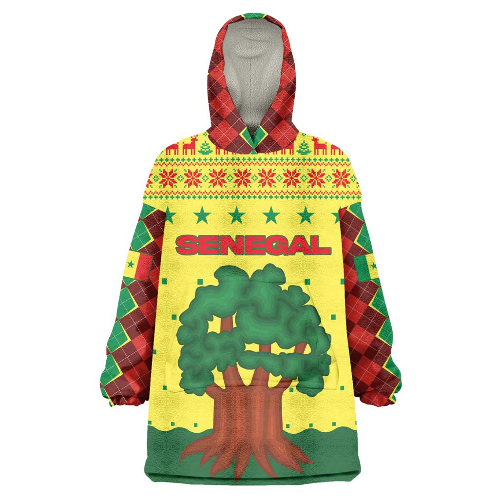 Senegal Christmas Wearable Blanket Hoodie Baobab Tree and National Coat of Arms Motif - African Pride