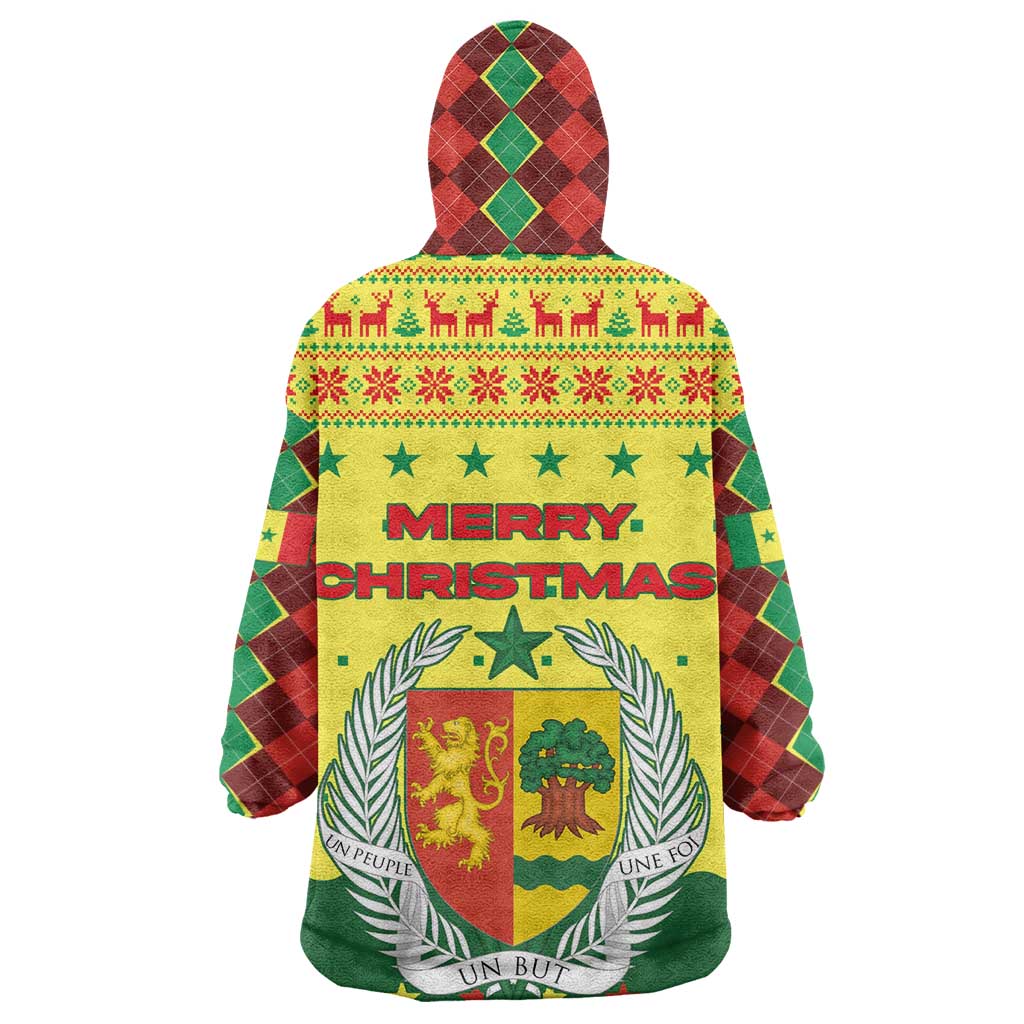 Senegal Christmas Wearable Blanket Hoodie Baobab Tree and National Coat of Arms Motif - African Pride