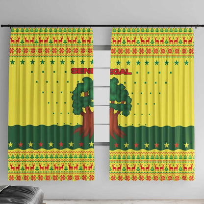 Senegal Christmas Window Curtain Baobab Tree and National Coat of Arms Motif - African Pride