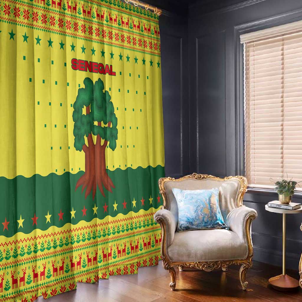 Senegal Christmas Window Curtain Baobab Tree and National Coat of Arms Motif - African Pride