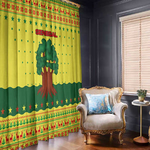 Senegal Christmas Window Curtain Baobab Tree and National Coat of Arms Motif - African Pride