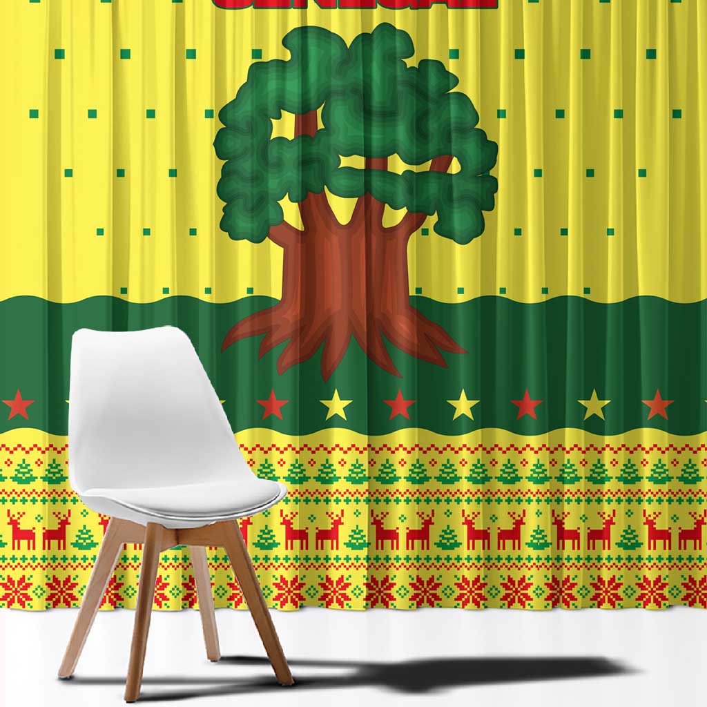 Senegal Christmas Window Curtain Baobab Tree and National Coat of Arms Motif - African Pride