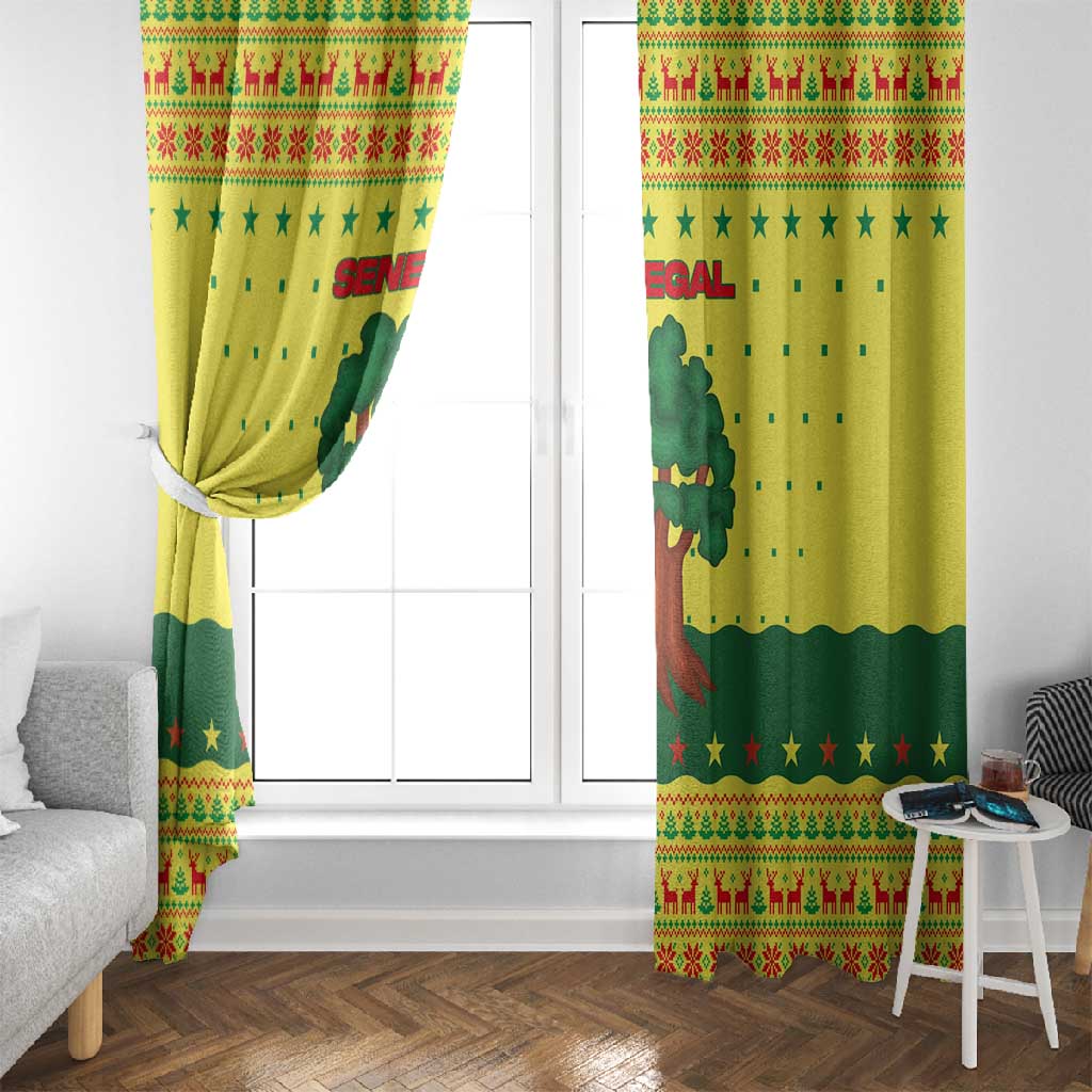 Senegal Christmas Window Curtain Baobab Tree and National Coat of Arms Motif - African Pride