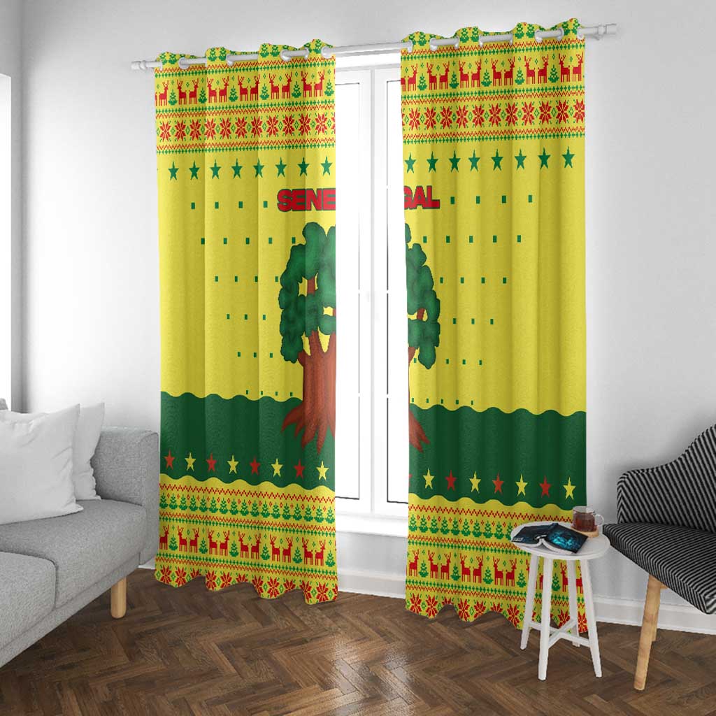 Senegal Christmas Window Curtain Baobab Tree and National Coat of Arms Motif - African Pride