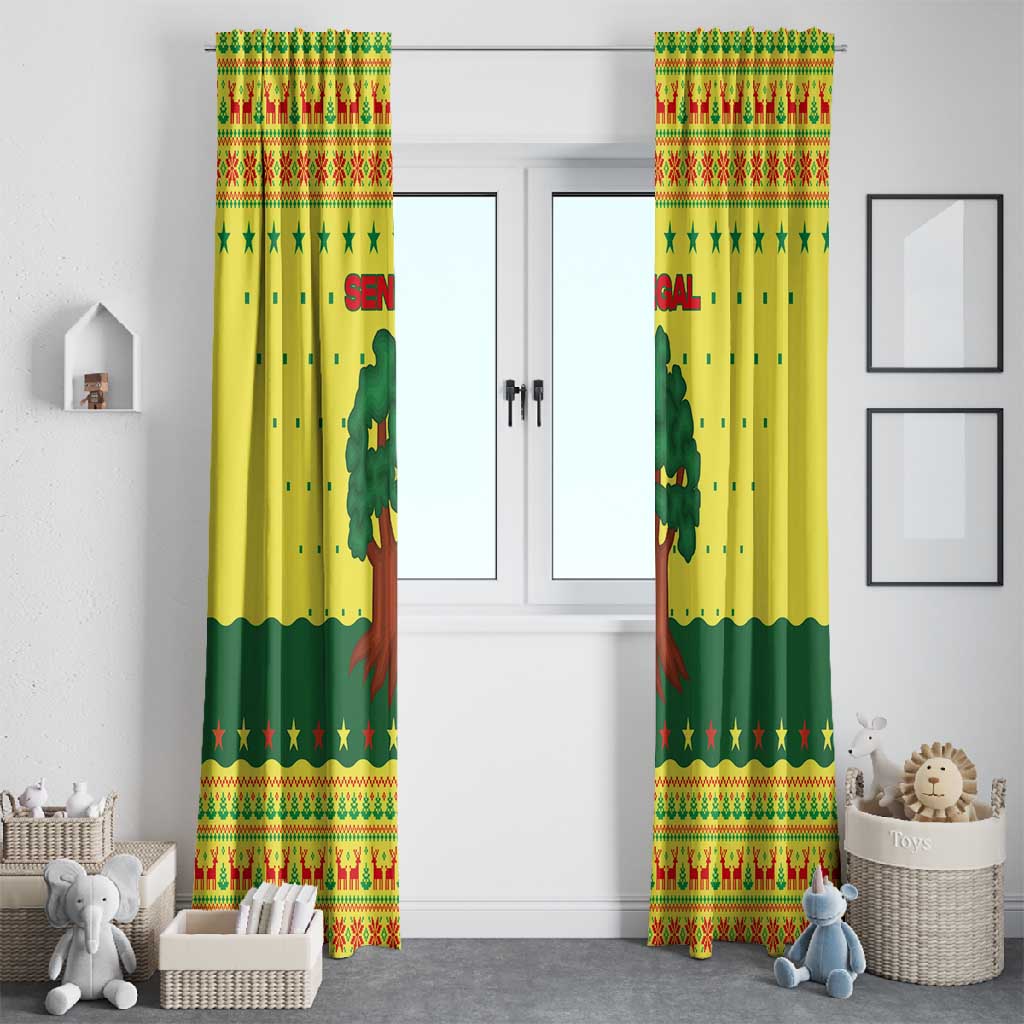 Senegal Christmas Window Curtain Baobab Tree and National Coat of Arms Motif - African Pride