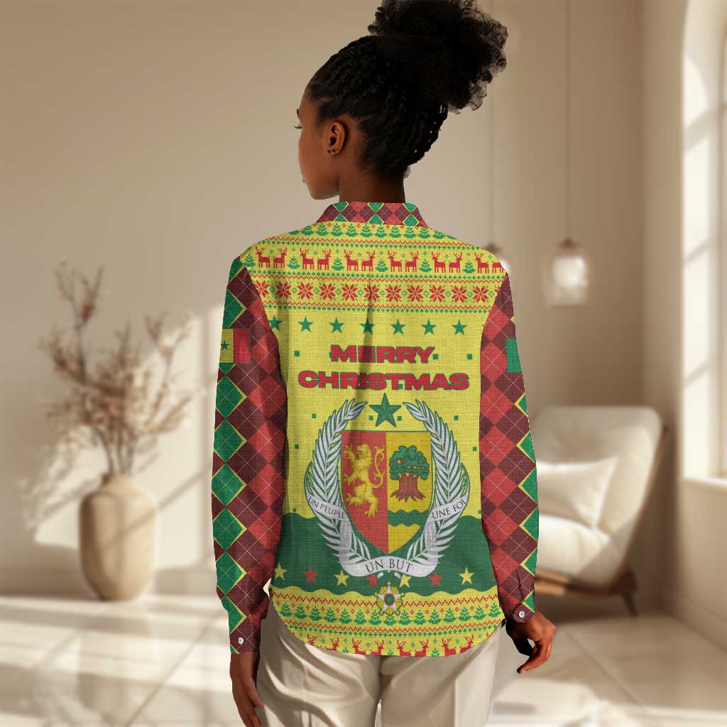 Senegal Christmas Women Casual Shirt Baobab Tree and National Coat of Arms Motif - African Pride