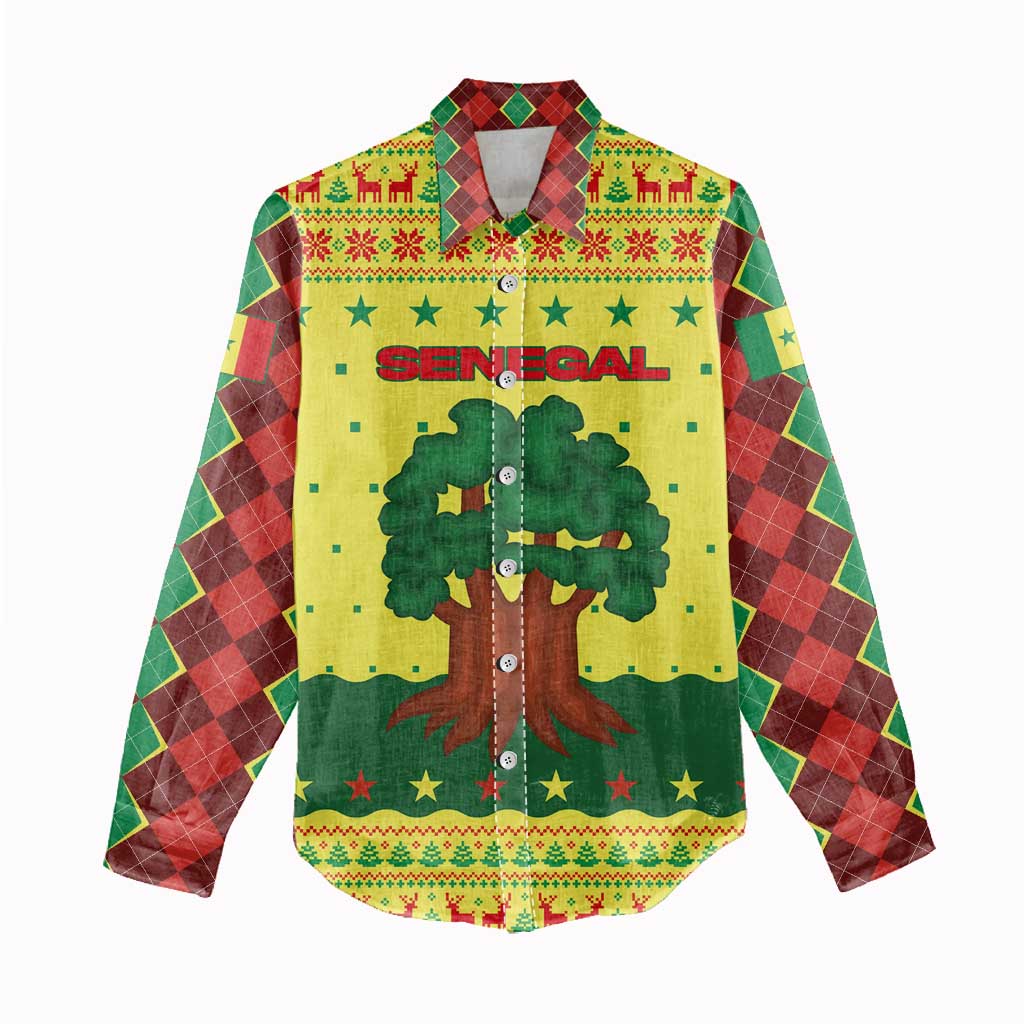 Senegal Christmas Women Casual Shirt Baobab Tree and National Coat of Arms Motif - African Pride