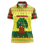 Senegal Christmas Women Polo Shirt Baobab Tree and National Coat of Arms Motif - African Pride