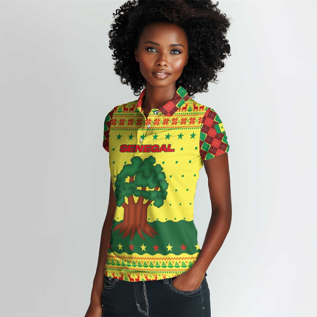 Senegal Christmas Women Polo Shirt Baobab Tree and National Coat of Arms Motif - African Pride