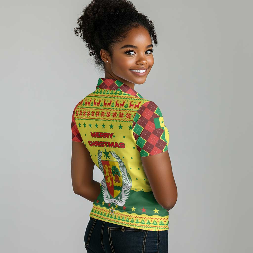 Senegal Christmas Women Polo Shirt Baobab Tree and National Coat of Arms Motif - African Pride