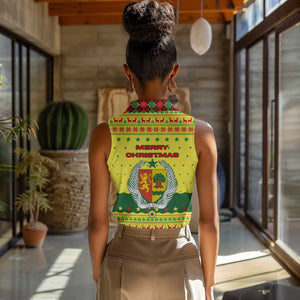 Senegal Christmas Women Sleeveless Polo Shirt Baobab Tree and National Coat of Arms Motif - African Pride
