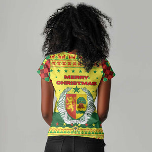 Senegal Christmas Women V-Neck T-Shirt Baobab Tree and National Coat of Arms Motif - African Pride