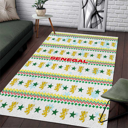 Senegal Christmas Area Rug Golden Lion and Festive Stars Motif - African Pride