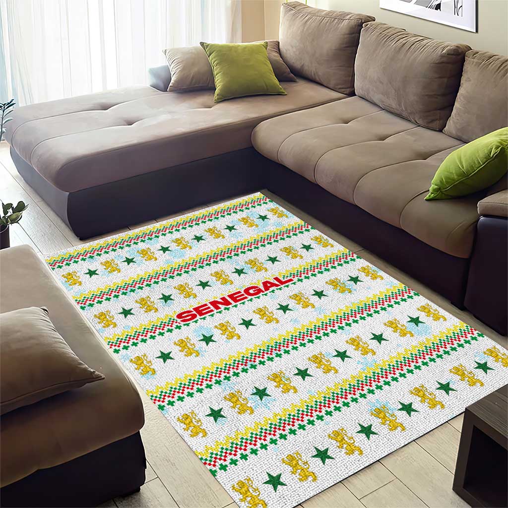 Senegal Christmas Area Rug Golden Lion and Festive Stars Motif - African Pride