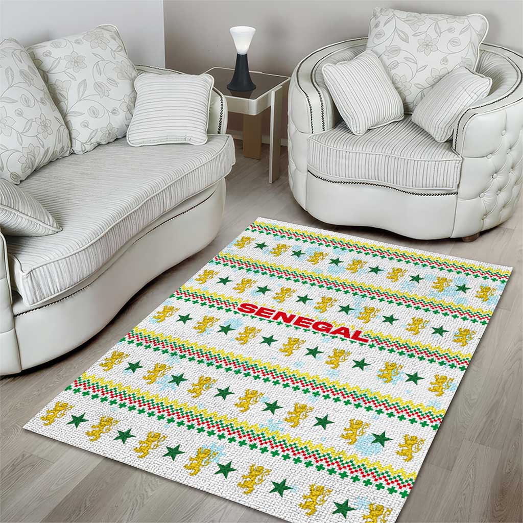 Senegal Christmas Area Rug Golden Lion and Festive Stars Motif - African Pride