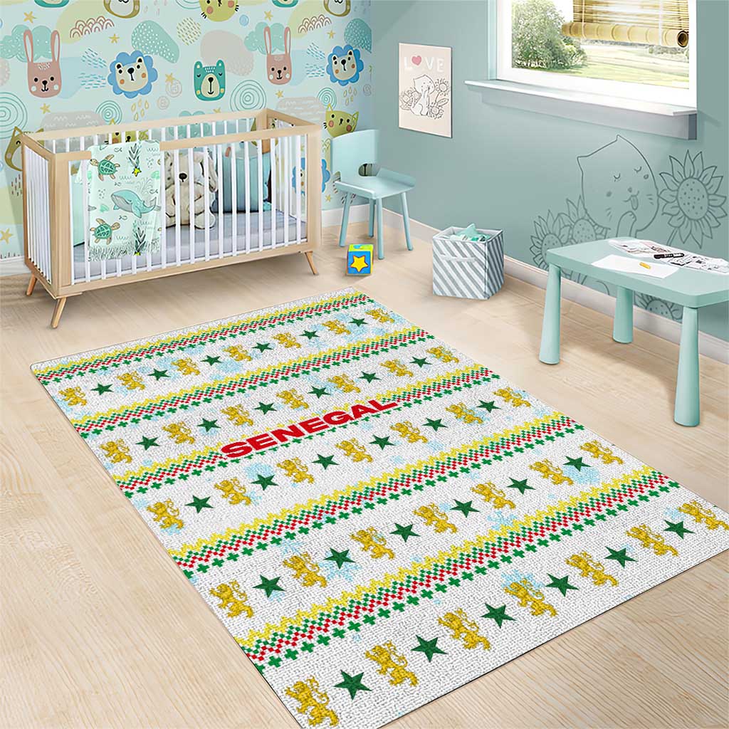 Senegal Christmas Area Rug Golden Lion and Festive Stars Motif - African Pride