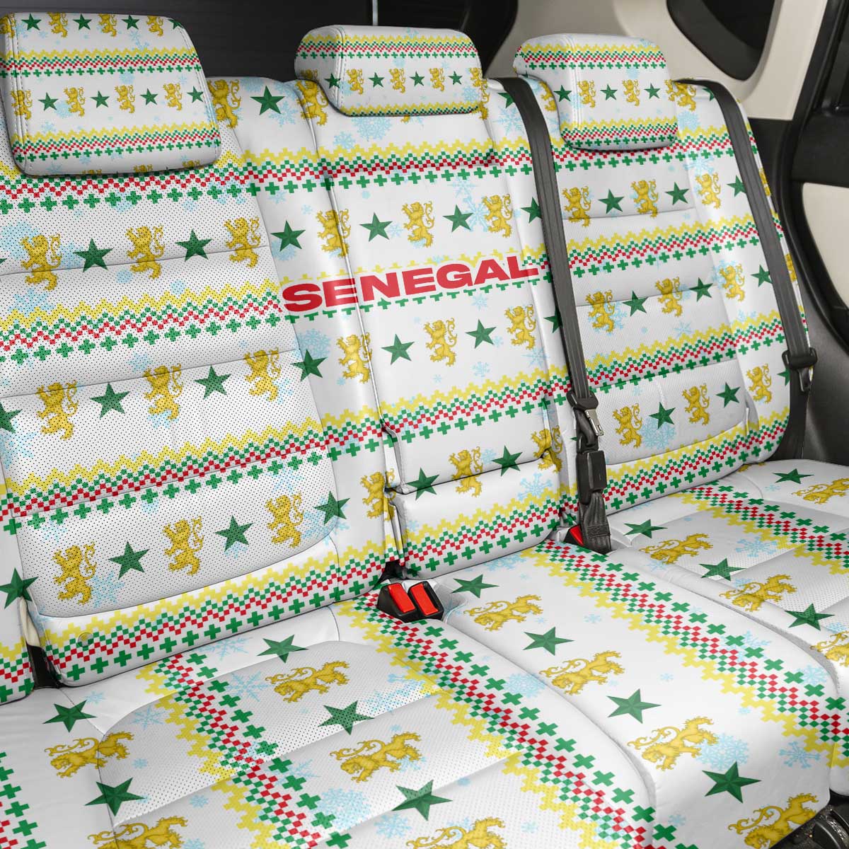 Senegal Christmas Back Car Seat Cover Golden Lion and Festive Stars Motif - African Pride