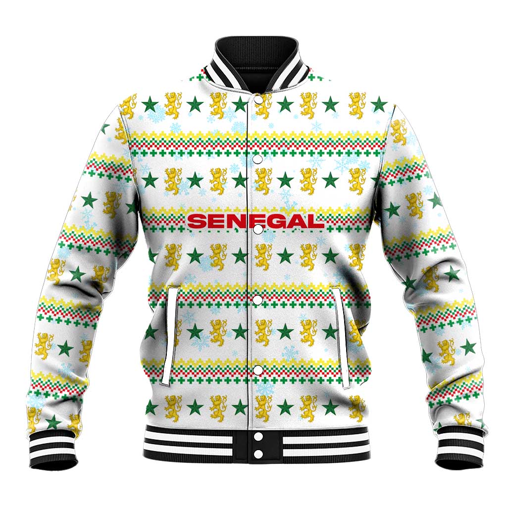 Senegal Christmas Baseball Jacket Golden Lion and Festive Stars Motif - African Pride