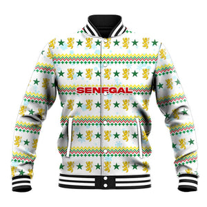 Senegal Christmas Baseball Jacket Golden Lion and Festive Stars Motif - African Pride