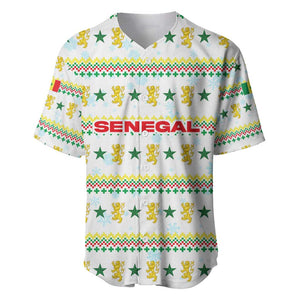 Senegal Christmas Baseball Jersey Golden Lion and Festive Stars Motif - African Pride