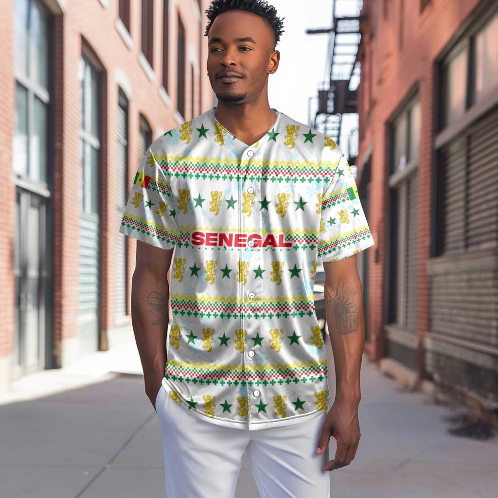 Senegal Christmas Baseball Jersey Golden Lion and Festive Stars Motif - African Pride