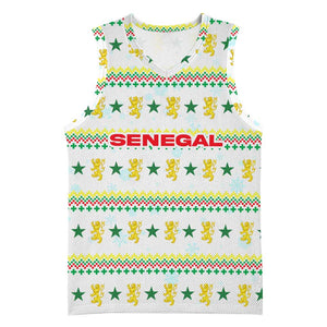 Senegal Christmas Basketball Jersey Golden Lion and Festive Stars Motif - African Pride