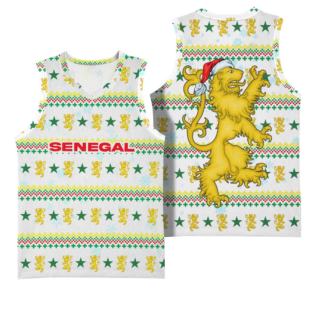Senegal Christmas Basketball Jersey Golden Lion and Festive Stars Motif - African Pride