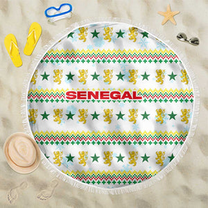 Senegal Christmas Beach Blanket Golden Lion and Festive Stars Motif - African Pride