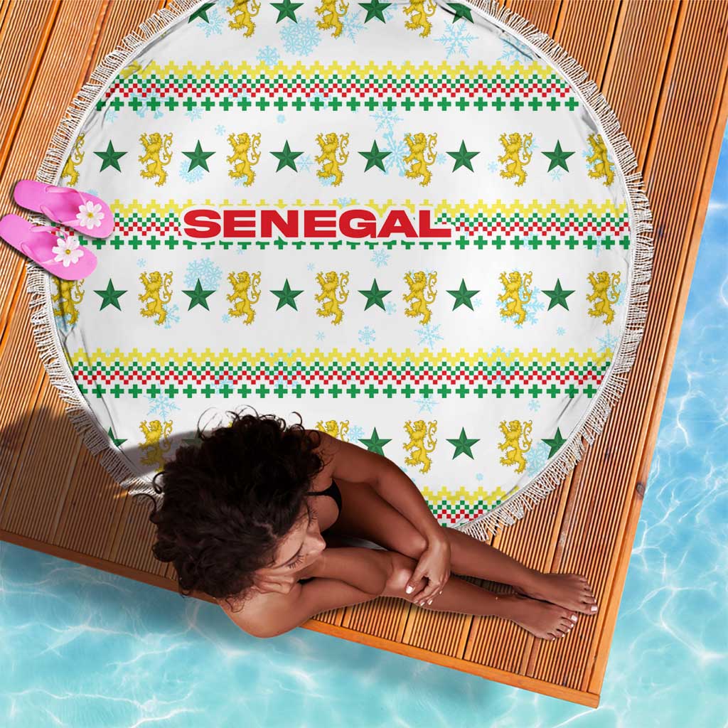 Senegal Christmas Beach Blanket Golden Lion and Festive Stars Motif - African Pride