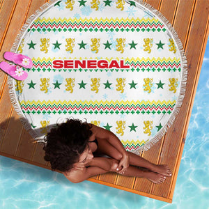 Senegal Christmas Beach Blanket Golden Lion and Festive Stars Motif - African Pride