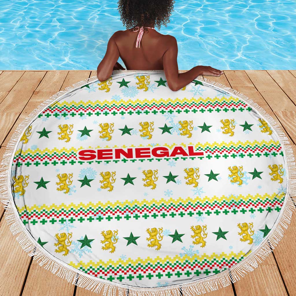 Senegal Christmas Beach Blanket Golden Lion and Festive Stars Motif - African Pride