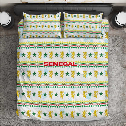 Senegal Christmas Bedding Set Golden Lion and Festive Stars Motif - African Pride