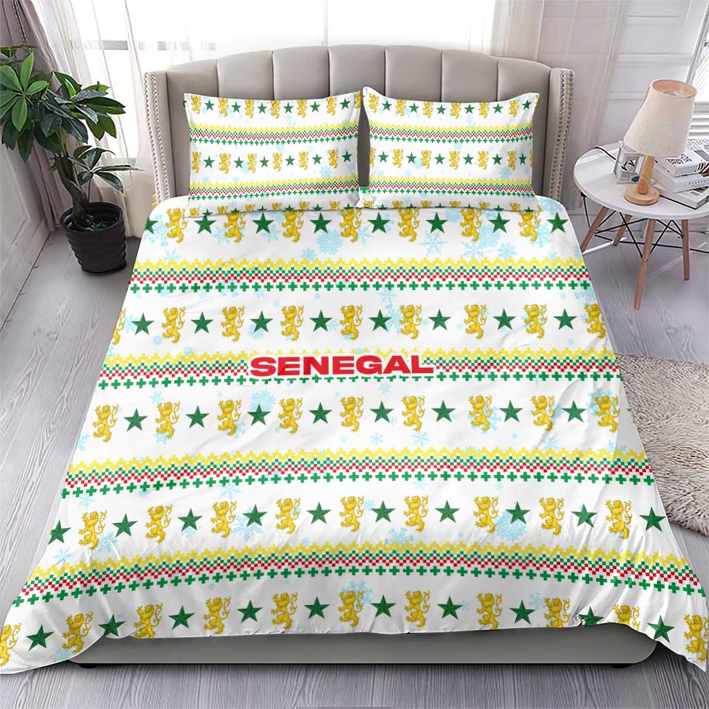 Senegal Christmas Bedding Set Golden Lion and Festive Stars Motif - African Pride