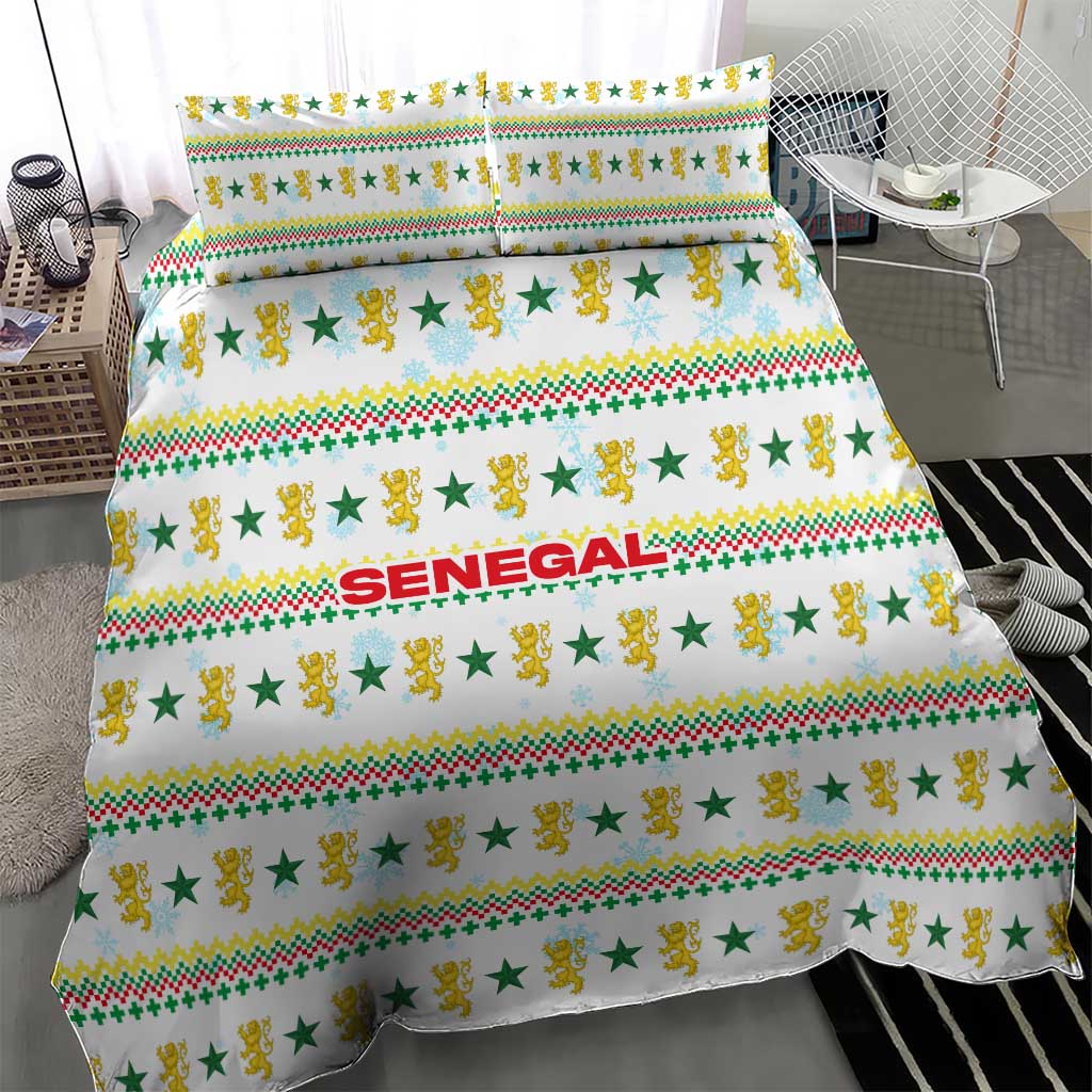 Senegal Christmas Bedding Set Golden Lion and Festive Stars Motif - African Pride