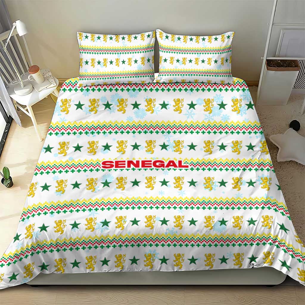 Senegal Christmas Bedding Set Golden Lion and Festive Stars Motif - African Pride