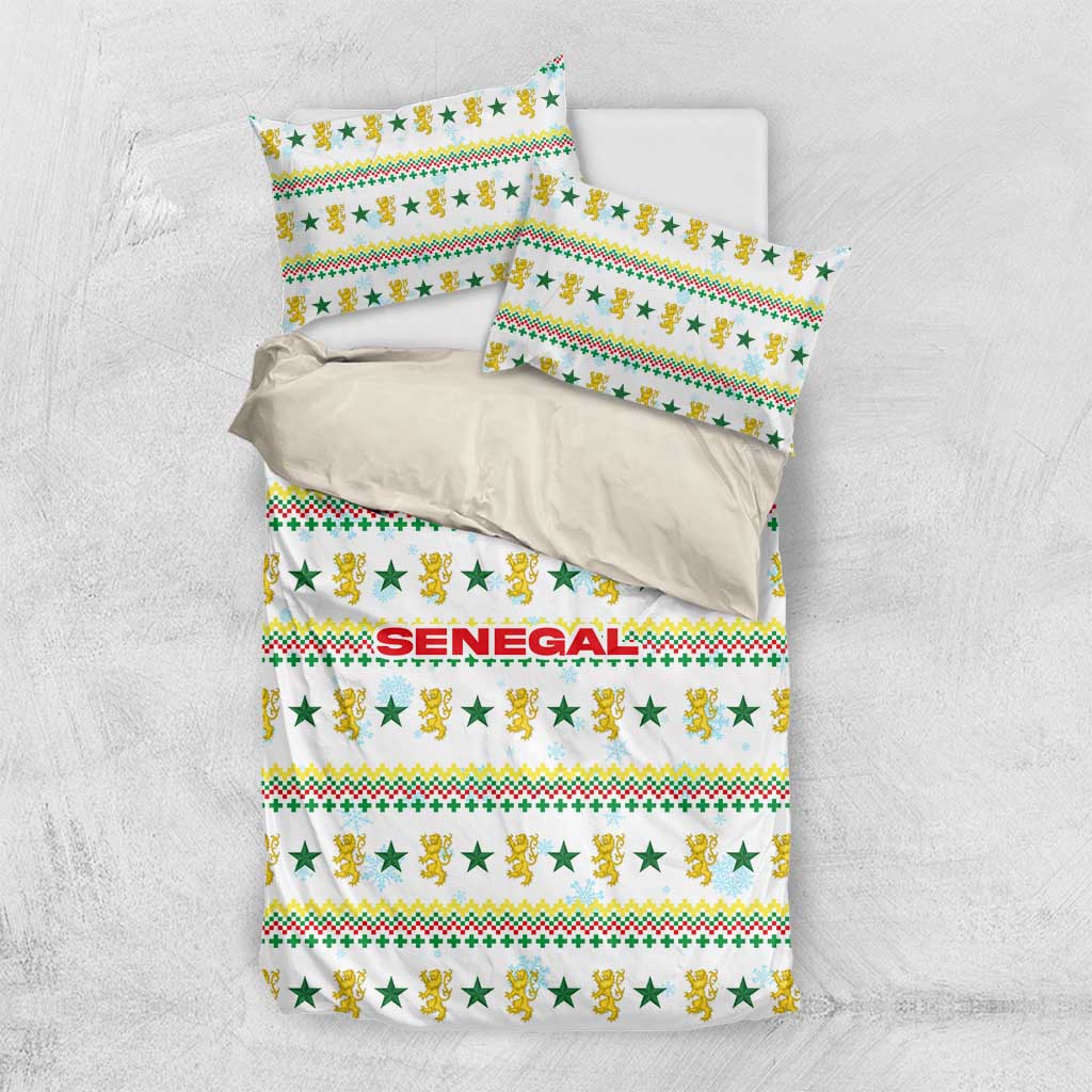 Senegal Christmas Bedding Set Golden Lion and Festive Stars Motif - African Pride