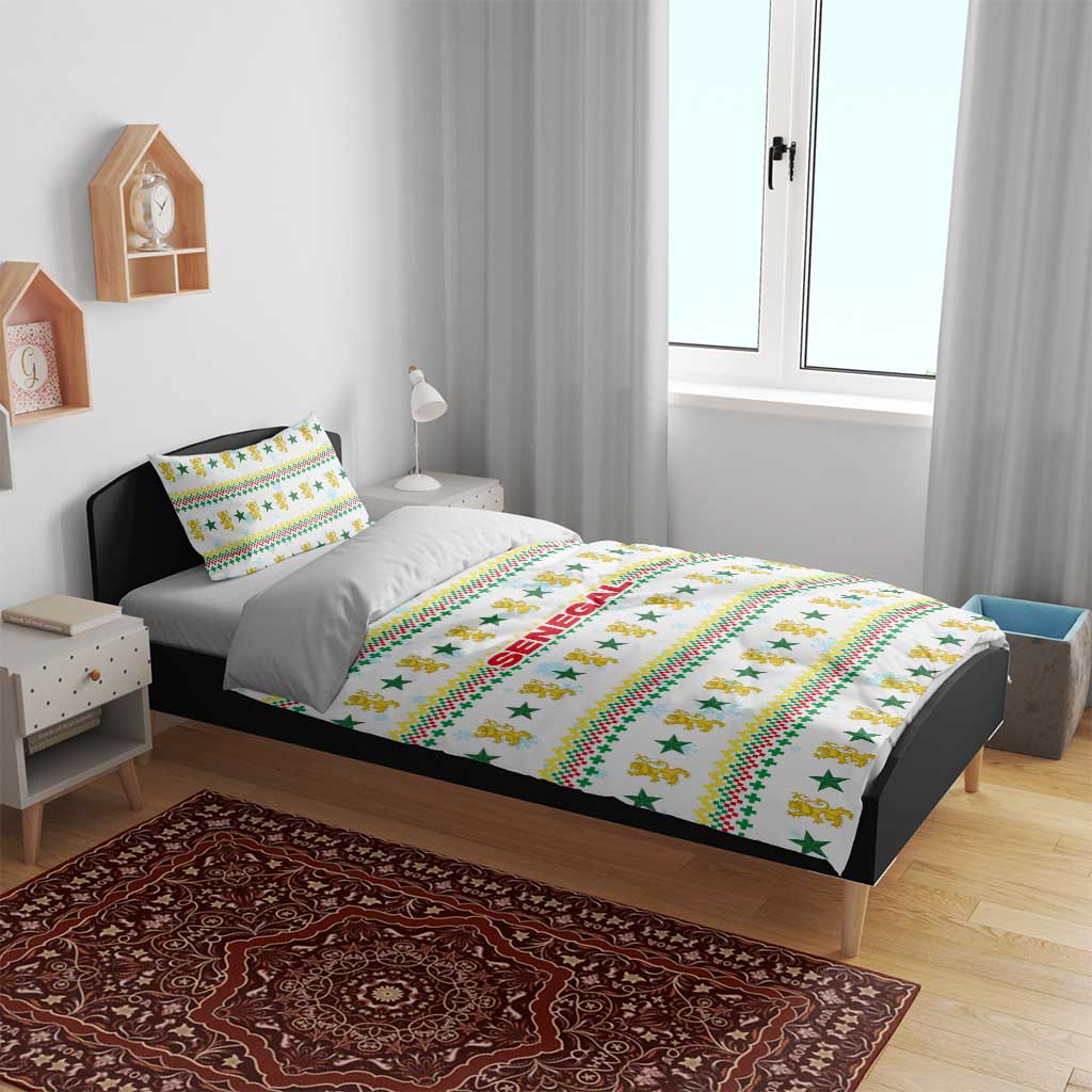Senegal Christmas Bedding Set Golden Lion and Festive Stars Motif - African Pride