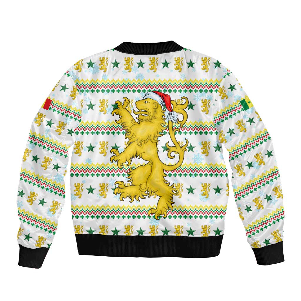 Senegal Christmas Bomber Jacket Golden Lion and Festive Stars Motif - African Pride