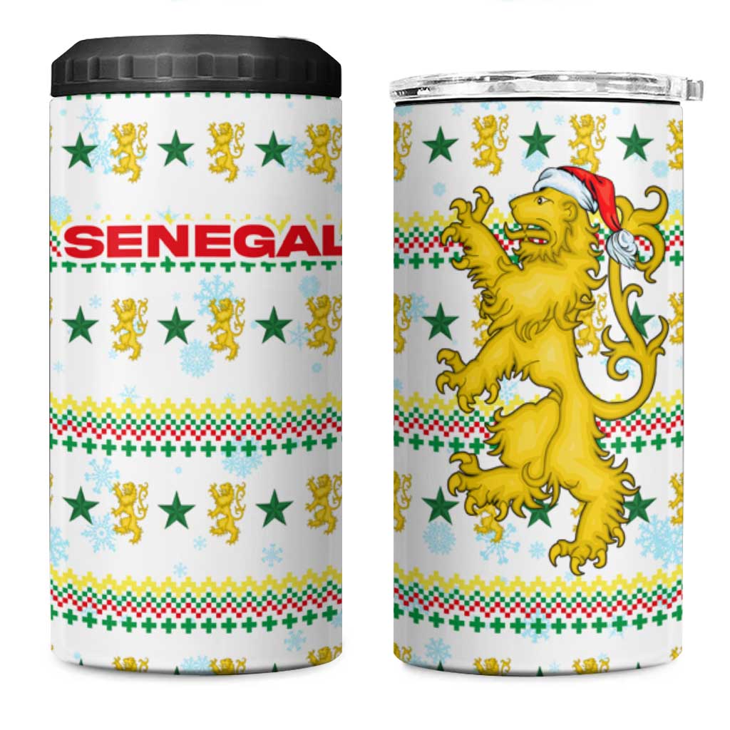 Senegal Christmas 4 in 1 Can Cooler Tumbler Golden Lion and Festive Stars Motif - African Pride