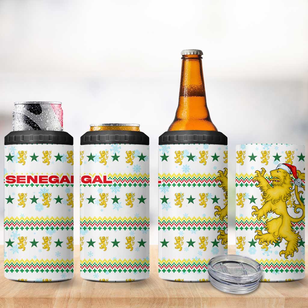 Senegal Christmas 4 in 1 Can Cooler Tumbler Golden Lion and Festive Stars Motif - African Pride