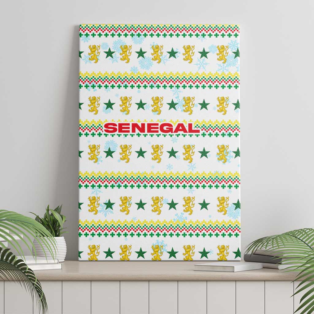Senegal Christmas Canvas Wall Art Golden Lion and Festive Stars Motif - African Pride