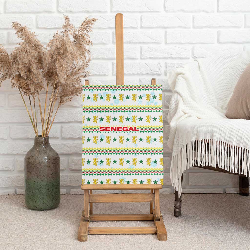 Senegal Christmas Canvas Wall Art Golden Lion and Festive Stars Motif - African Pride