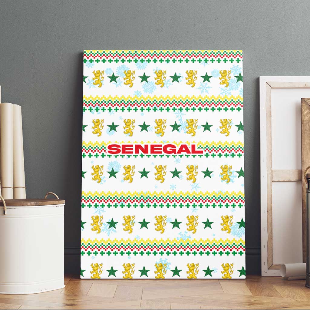Senegal Christmas Canvas Wall Art Golden Lion and Festive Stars Motif - African Pride