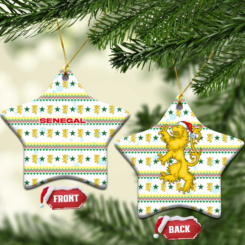 Senegal Christmas Ceramic Ornament Golden Lion and Festive Stars Motif - African Pride