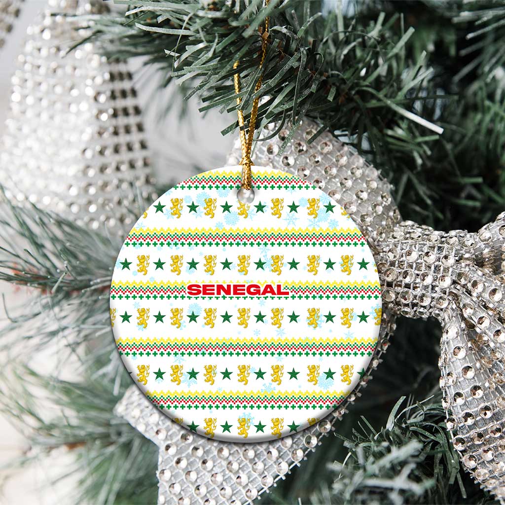 Senegal Christmas Ceramic Ornament Golden Lion and Festive Stars Motif - African Pride