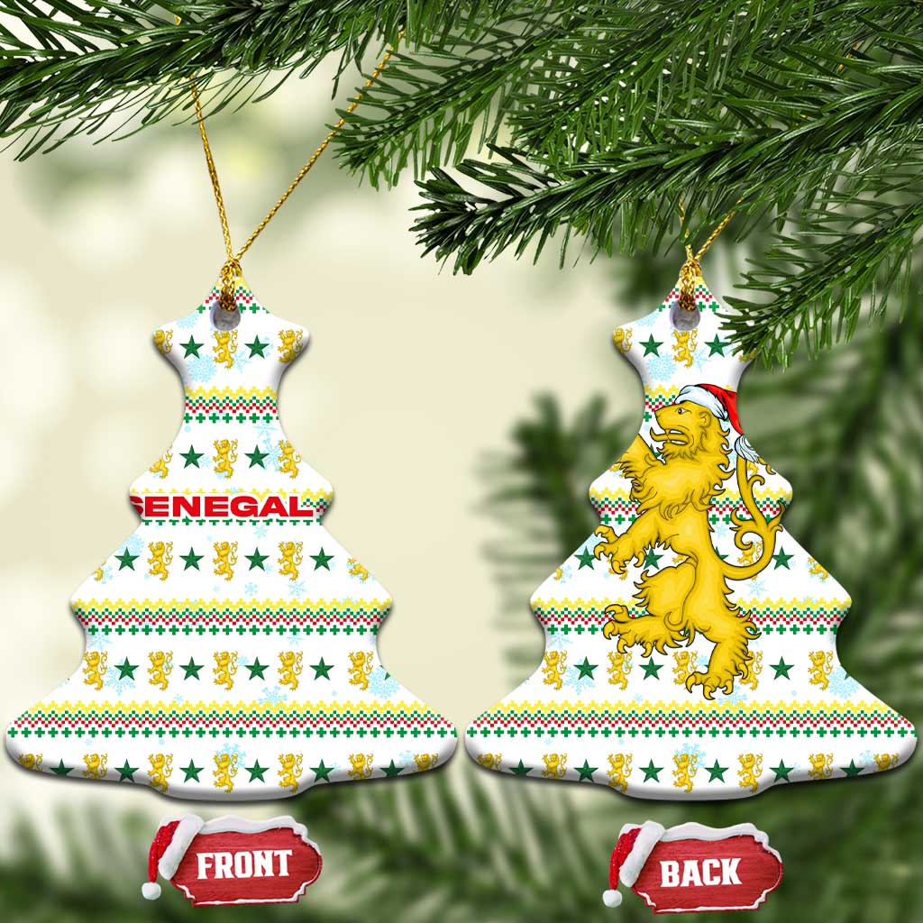 Senegal Christmas Ceramic Ornament Golden Lion and Festive Stars Motif - African Pride