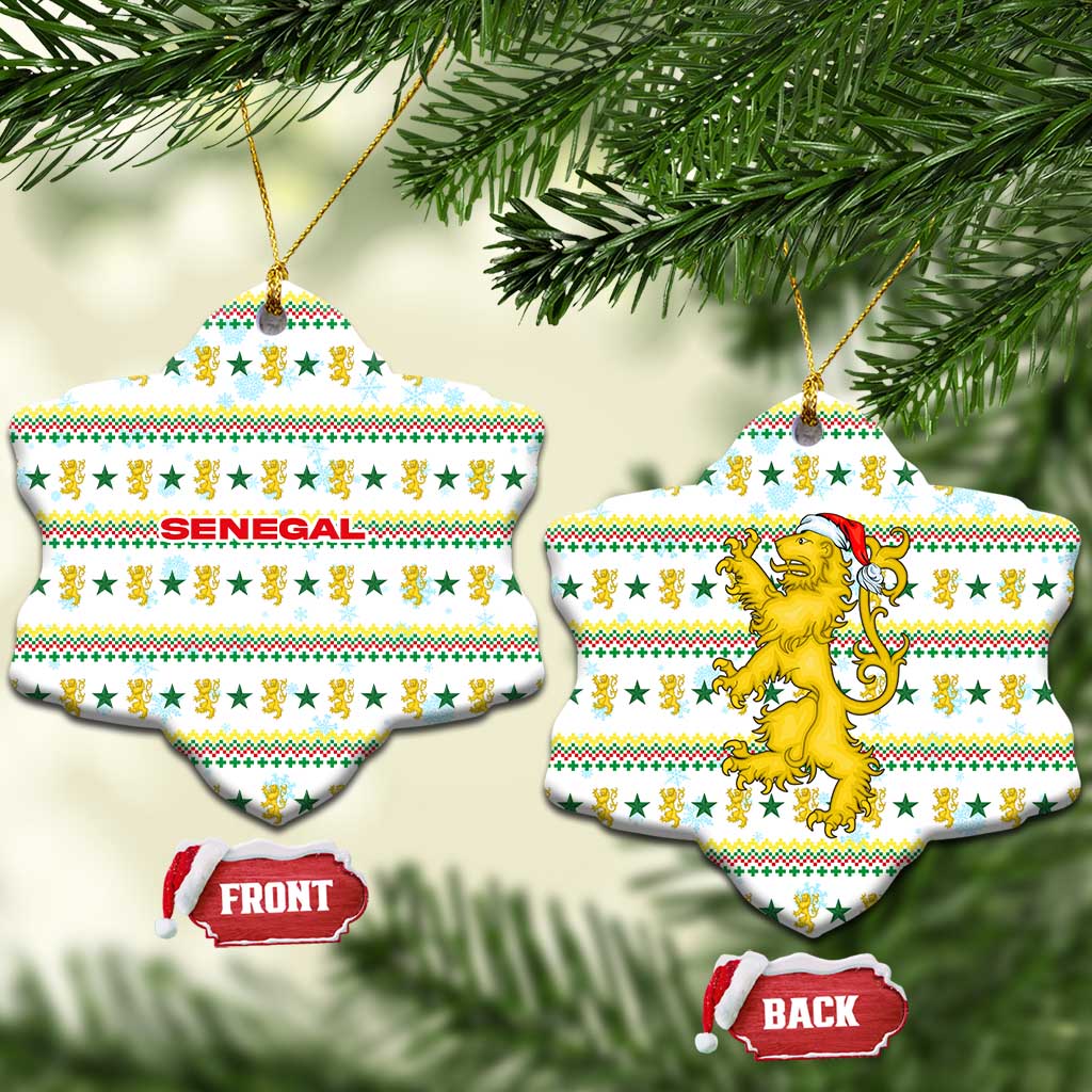 Senegal Christmas Ceramic Ornament Golden Lion and Festive Stars Motif - African Pride