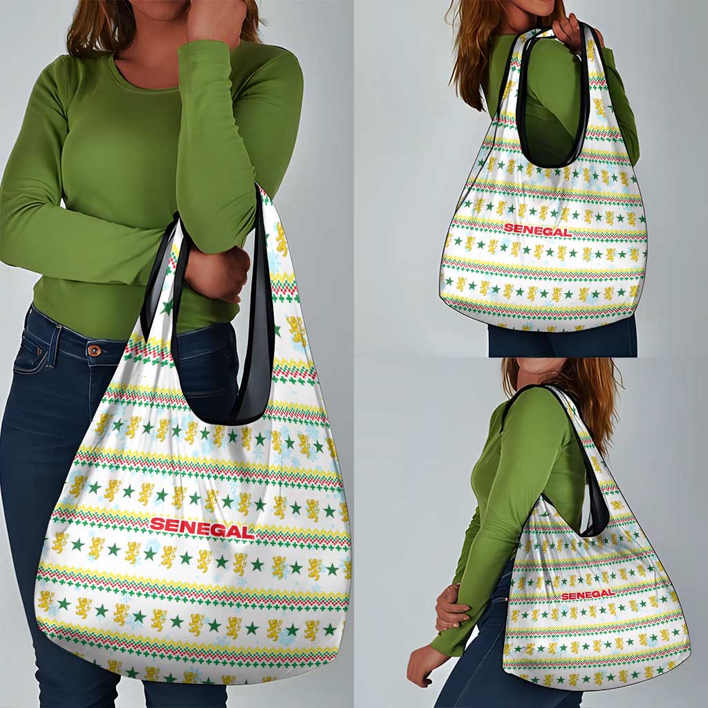 Senegal Christmas Grocery Bag Golden Lion and Festive Stars Motif - African Pride